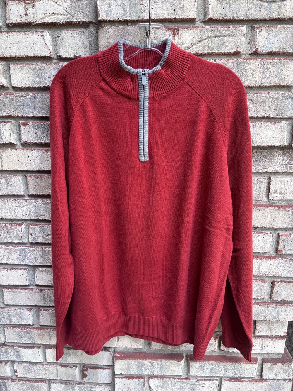 Duluth Trading Co Mens 1/4 Zip Pullover Burnt Orange Cotton Rib Knit Sweater LG